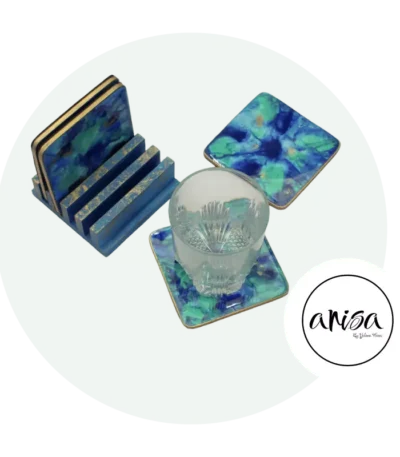 Porta Vasos Azul Dorado