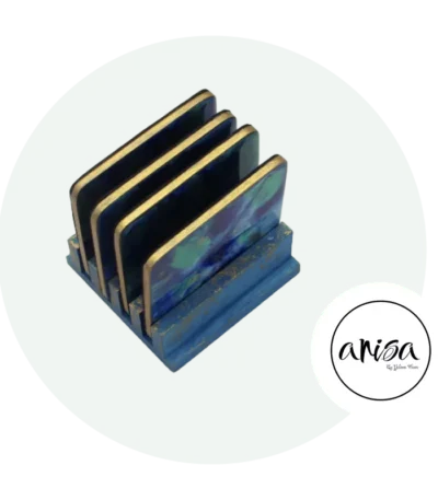 Porta Vasos Azul Dorado